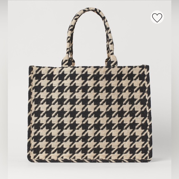 SOLD OUT H&M Jacquard Weave Houndstooth Handbag Tote. Black & White. NWT. - Picture 1 of 13